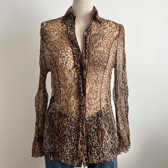 Coco & Tashi - Sheer Brown & Black Leopard Long Sleeve Blouse - Picture 2 of 6